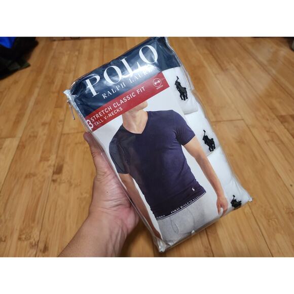 PACK OF 3 Polo Ralph Lauren Men Size 2XL BIG & TALL White Stretch V-NECK T-SHIRT - Picture 9 of 9